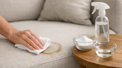 Vlekken uit je bank verwijderen met een simpele thuis-mix van azijn en baksoda