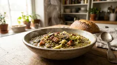 Miso-linzensoep met witte kool, spek en champignons: een gezonde maaltijdsoep